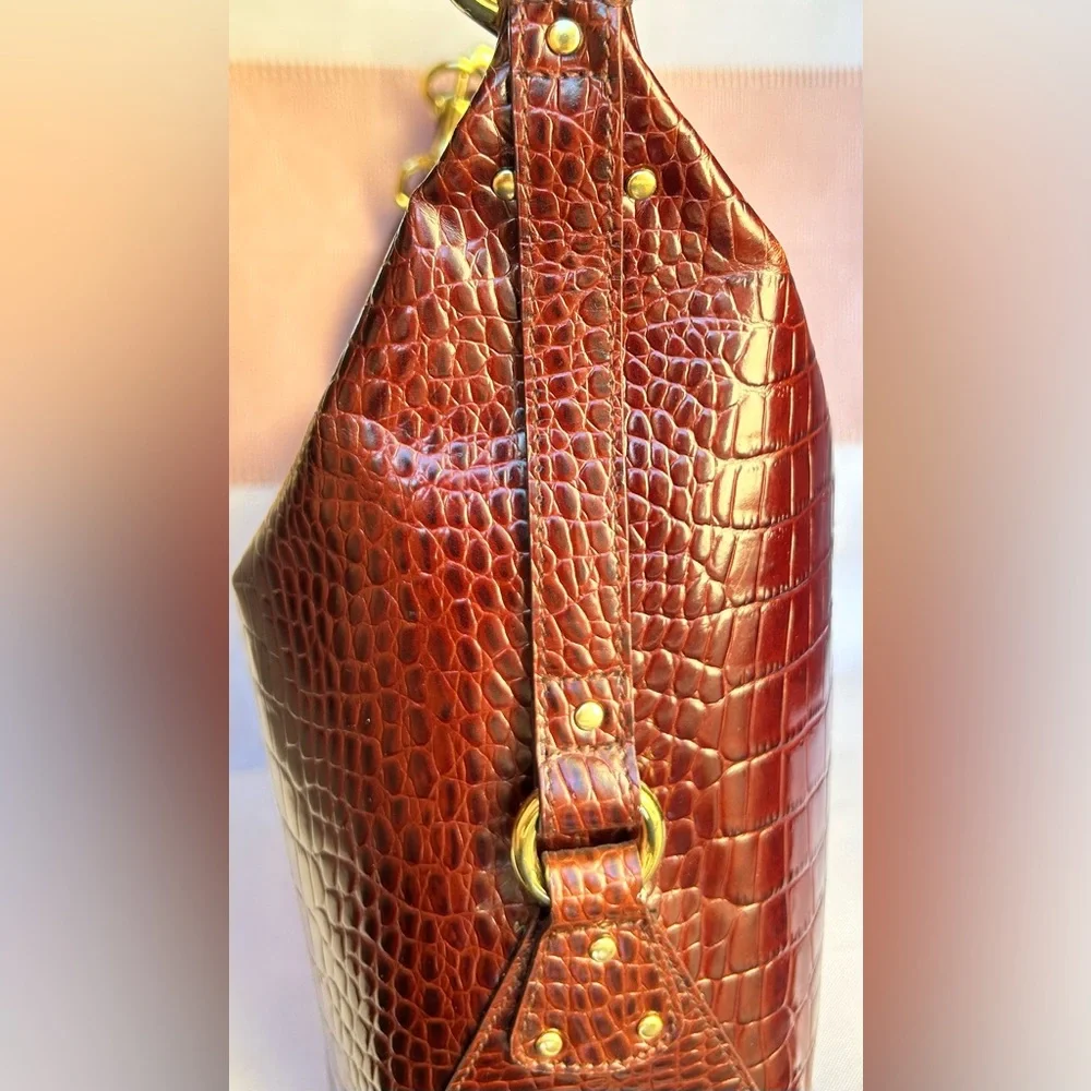 Lauren Ralph Lauren Croc Embossed Leather Shoulder Bag with Gold Hardware - Picture 3 of 8